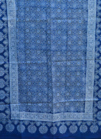 Organic Dyed Hand Block Printed Ajrak Hijab – Indigo Moroccan Scarf (79" × 30")