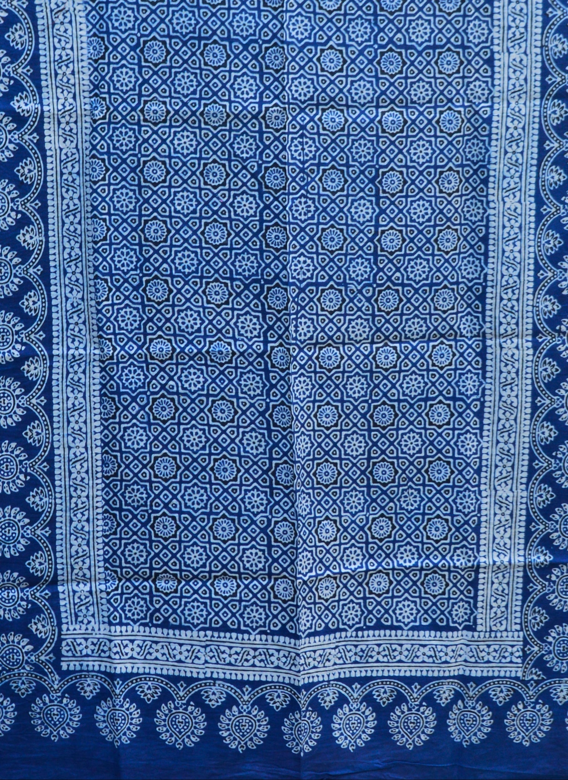 Organic Dyed Hand Block Printed Ajrak Hijab – Indigo Moroccan Scarf (79" × 30")