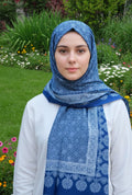 Organic Dyed Hand Block Printed Ajrak Hijab – Indigo Moroccan Scarf (79" × 30")
