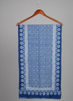 Organic Dyed Hand Block Printed Ajrak Hijab – Indigo Moroccan Scarf (79" × 30")