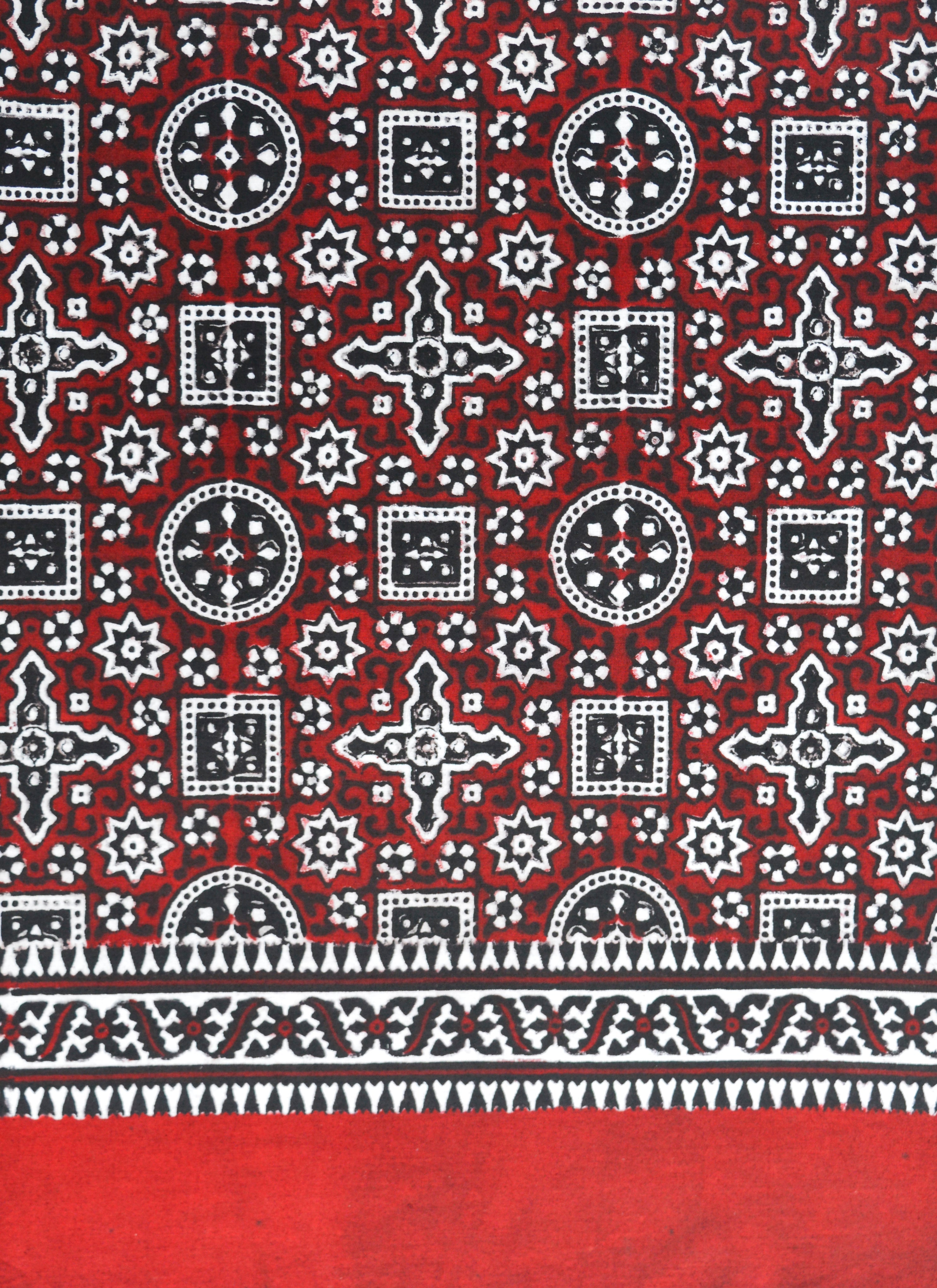 Premium Hand Block Printed Ajrak Jileb Maroon & Black – Single Paat | Organic Dyed Cotton Ajrak for Men