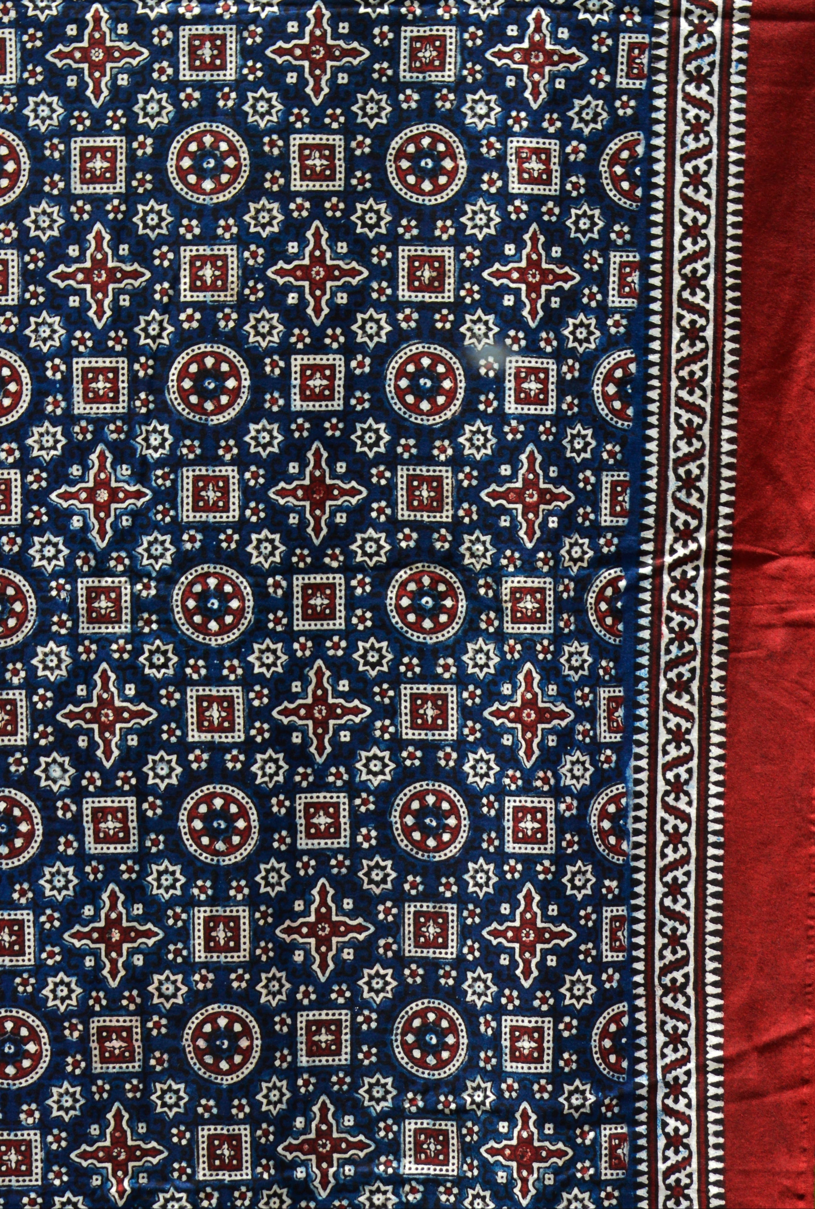 Kashi Ajrak Blue Variant – Organic Dye Hand Block Printed Cotton Fabric