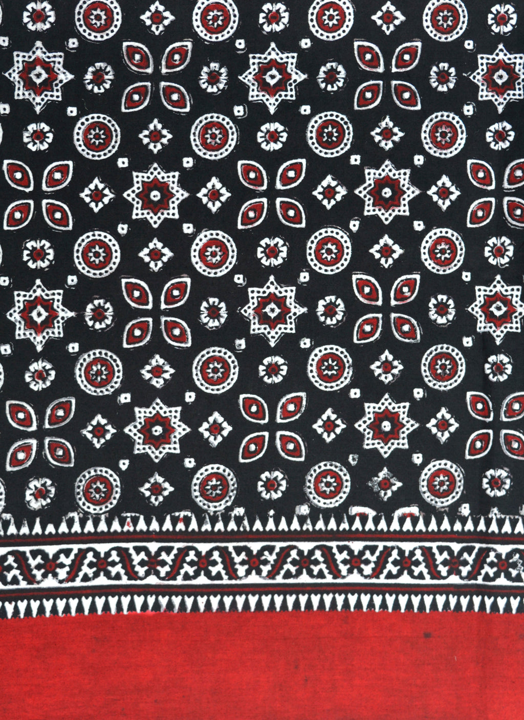 Premium Hand Block Printed Ajrak Kharik Black and Maroon – Single Paat | Natural Dyed Cotton Ajrak