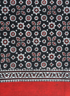 Premium Hand Block Printed Ajrak Kharik Black and Maroon – Single Paat | Natural Dyed Cotton Ajrak