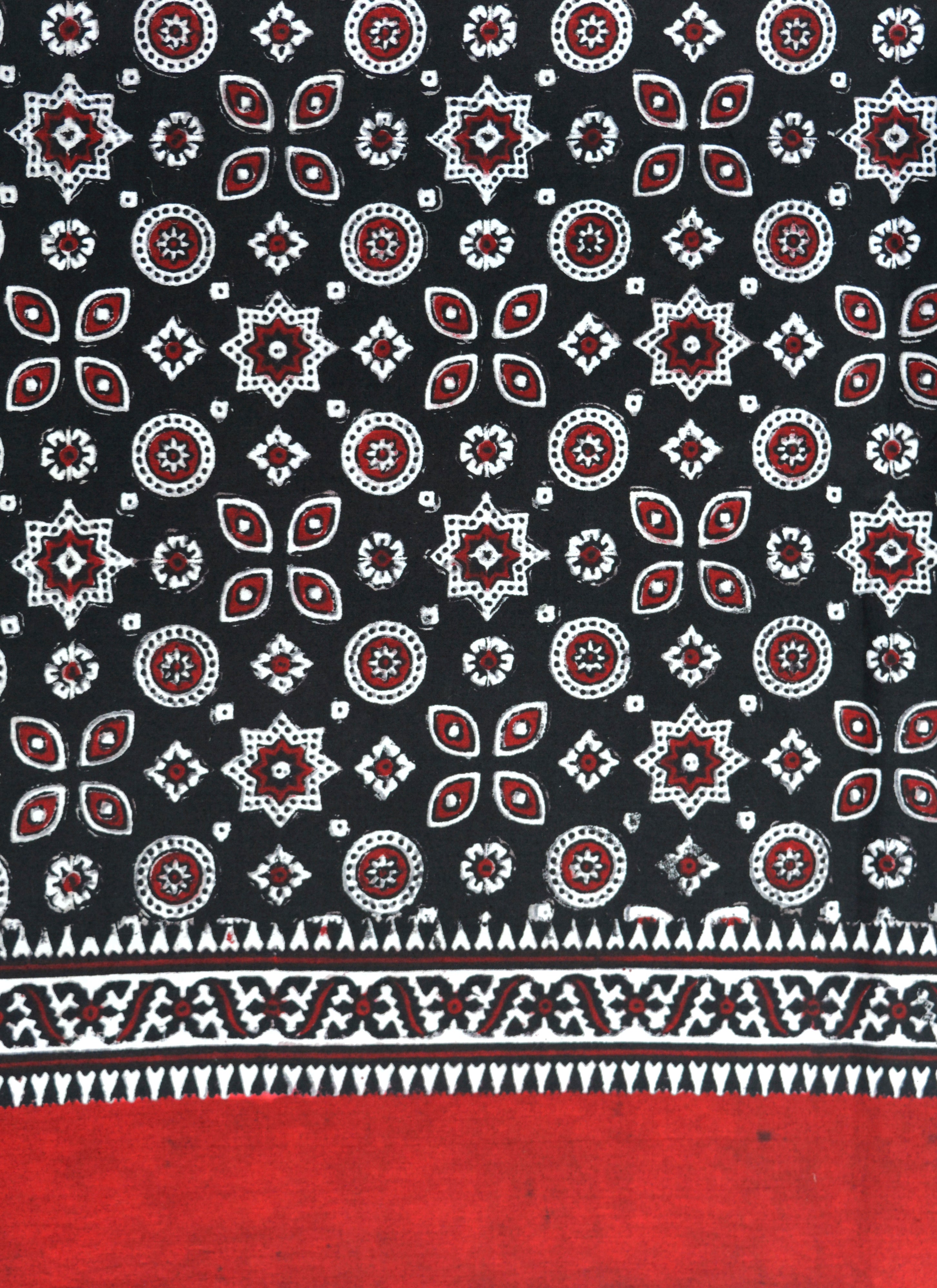 Premium Hand Block Printed Ajrak Kharik Black and Maroon – Single Paat | Natural Dyed Cotton Ajrak