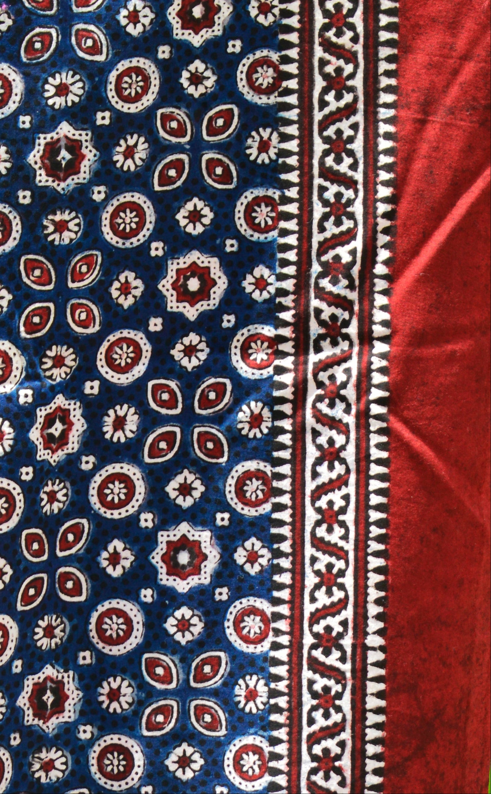Blue Ajrak Kharik Pattern Shawl – Hand Block Printed Organic Cotton