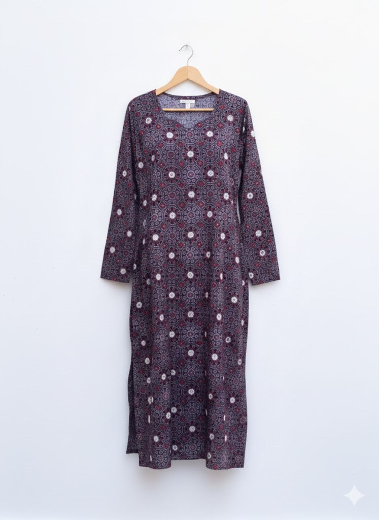 Natural Dyed Ajrak Kurti – Hand Block Printed with Mirror Embroidery (Premium Lawn Cotton)
