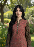 Organic Dyed Hand Block Printed Ajrak Design Dress – Stitched Two-Piece Kurta & Dupatta (Moroccan Motifs Red)