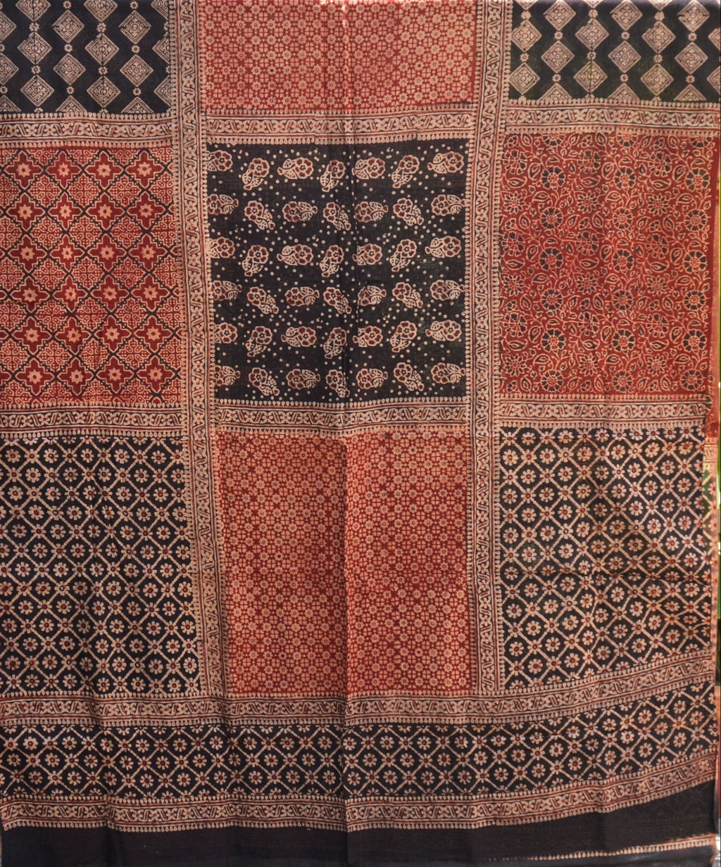 Hand Block Printed Ajrak Multi Blocks Kurta Fabric – Unstitched Lawn