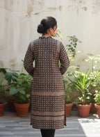 Back View of Hand Block Printed Ajrak Kurta - Unstitched Sleeves Detail - Shopping Karado