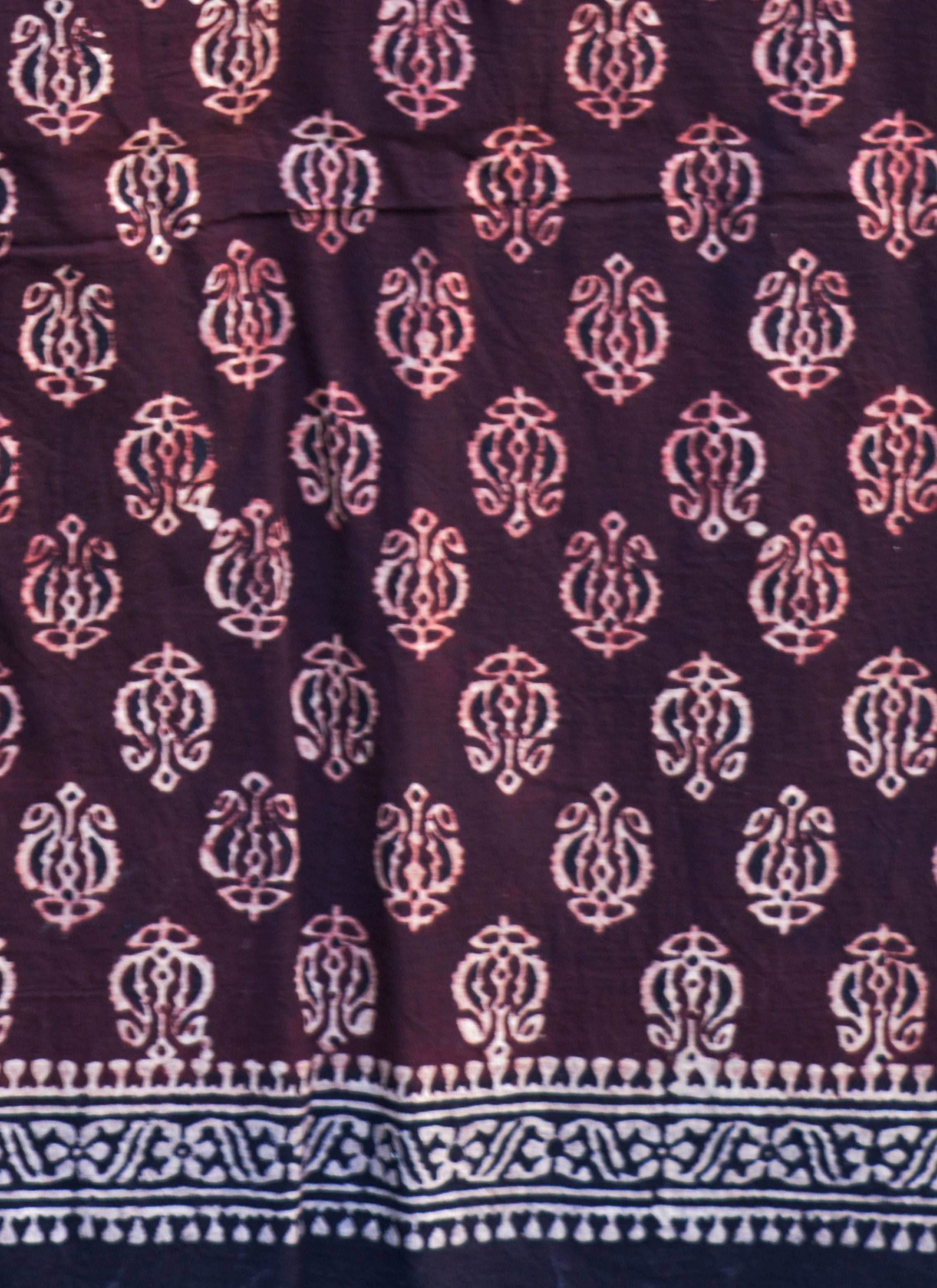 Ajrak Floral Kurti Fabric – Maroon Hand Block Printed Cotton (2.5m) | Ajrak Design Dress