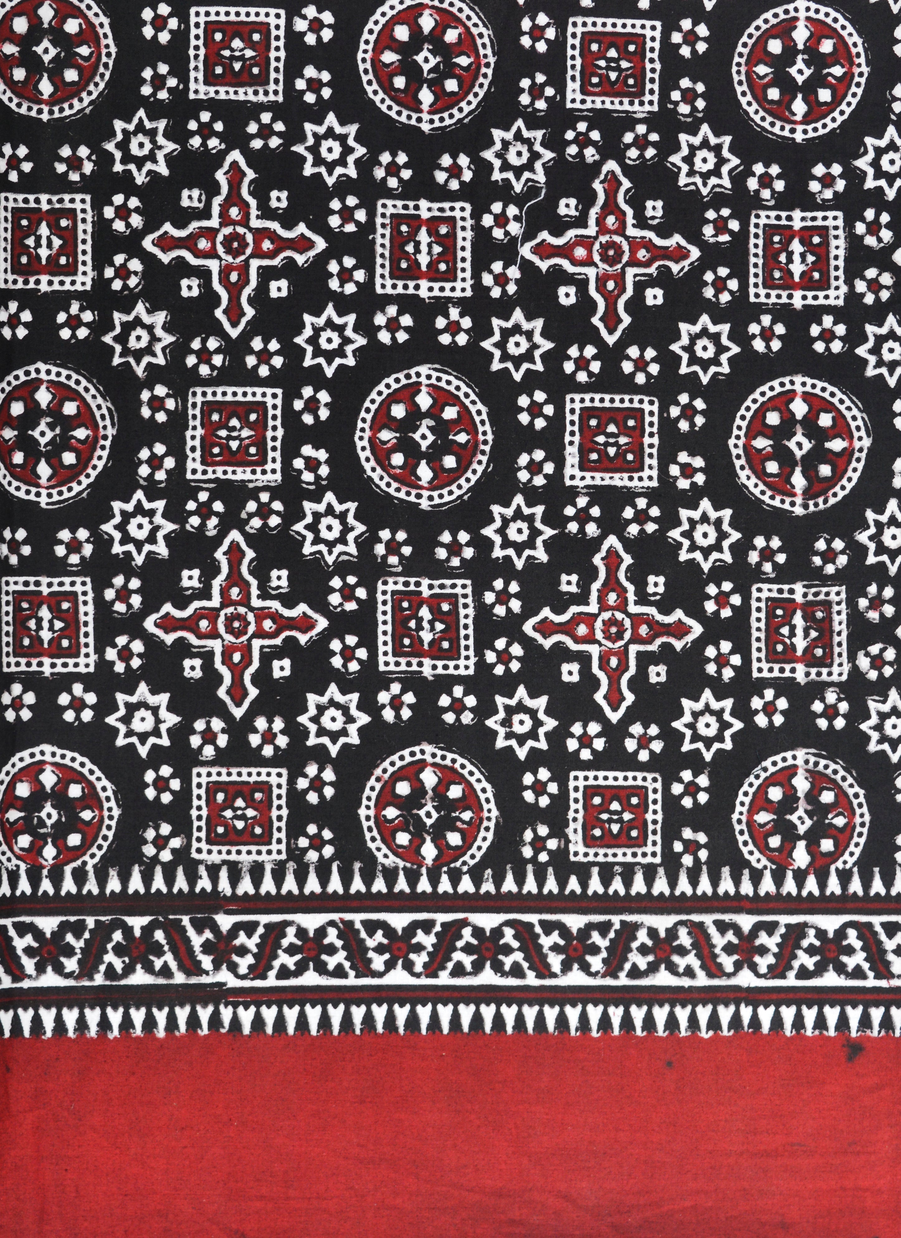 Premium Hand Block Printed Ajrak Jileb Black & Maroon – Single Paat | Organic Dyed Cotton Ajrak for Men