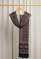 Premium Hand Block Printed Ajrak Jileb Indigo & Maroon – Single Paat | Organic Dyed Cotton Ajrak for Men