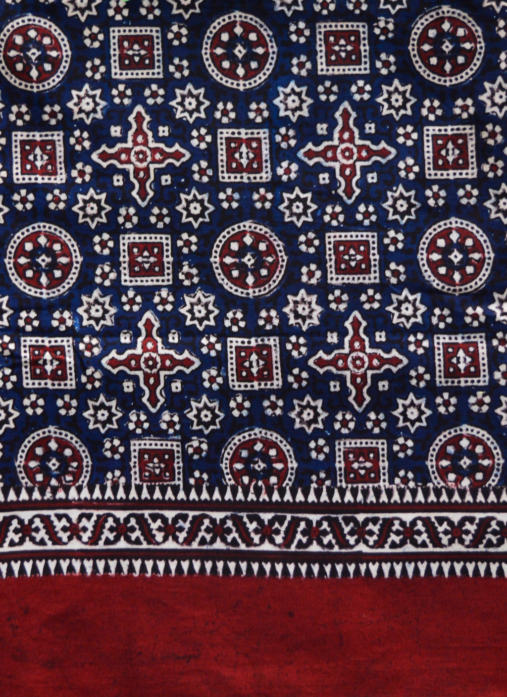 Premium Hand Block Printed Ajrak Jileb Indigo & Maroon – Single Paat | Organic Dyed Cotton Ajrak for Men