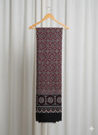 Premium Hand Block Printed Ajrak Jileb Maroon & Black – Single Paat | Organic Dyed Cotton Ajrak for Men