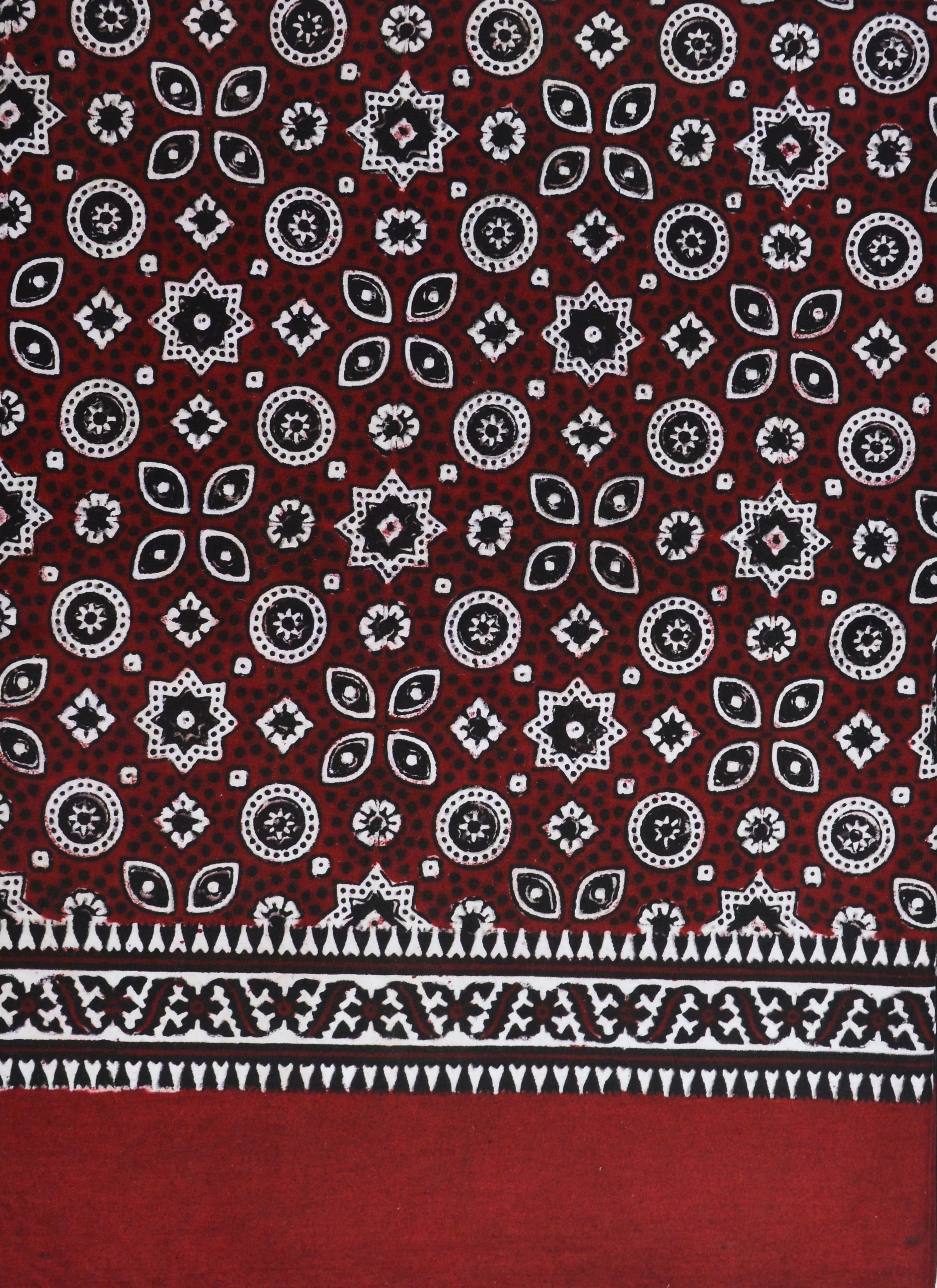 Premium Hand Block Printed Ajrak Kharik Red – Single Paat | Natural Dyed Cotton Ajrak