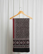 Premium Hand Block Printed Ajrak Kharik Black and Maroon – Single Paat | Natural Dyed Cotton Ajrak