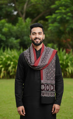Premium Hand Block Printed Ajrak Kharik Black and Maroon – Single Paat | Natural Dyed Cotton Ajrak