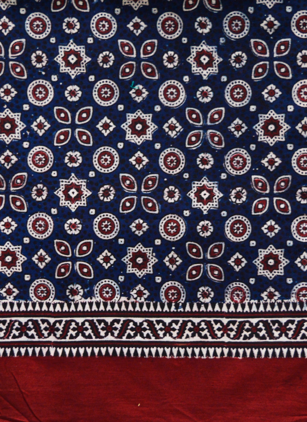 Premium Hand Block Printed Ajrak Kharik Blue– Single Paat | Natural Dyed Cotton Ajrak