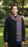 Premium Hand Block Printed Ajrak Kharik Blue– Single Paat | Natural Dyed Cotton Ajrak