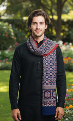 Premium Hand Block Printed Ajrak Kharik Blue– Single Paat | Natural Dyed Cotton Ajrak