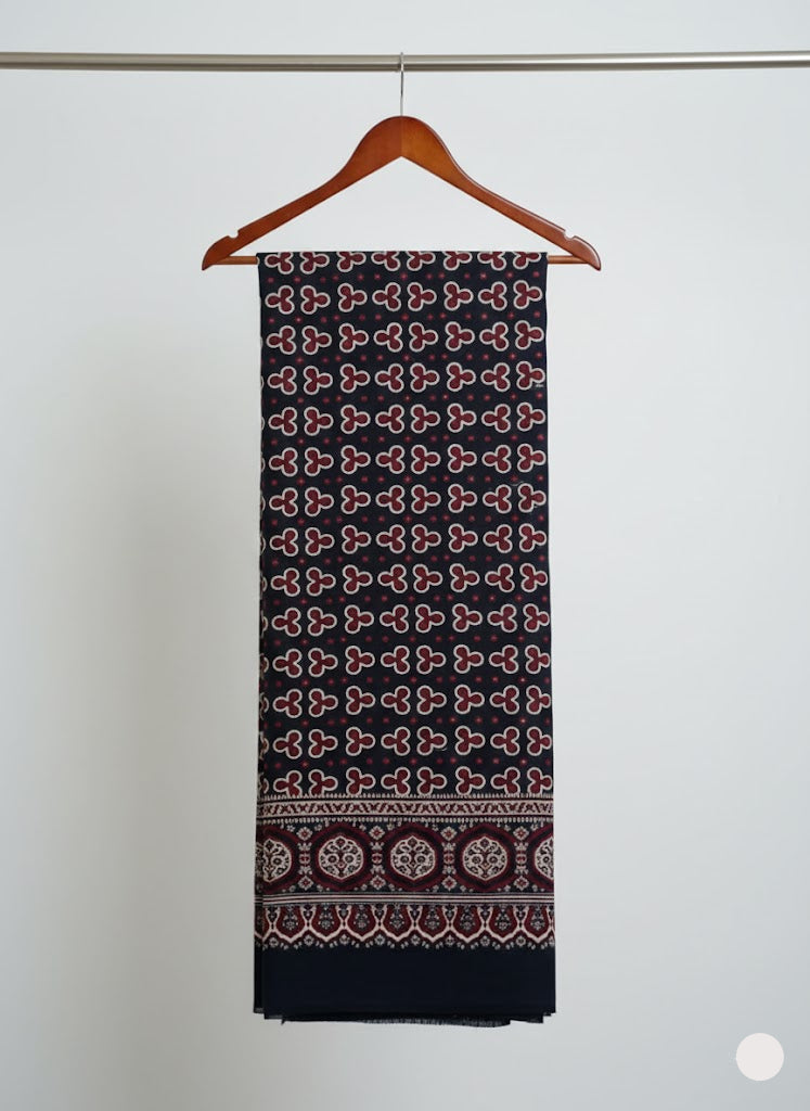 Premium Hand Block Printed Ajrak King Priest Indigo & Maroon – Single Paat | Organic Dyed Cotton Ajrak for Men