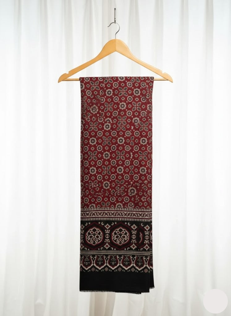 Premium Hand Block Printed Ajrak Kharik Red – Single Paat | Natural Dyed Cotton Ajrak