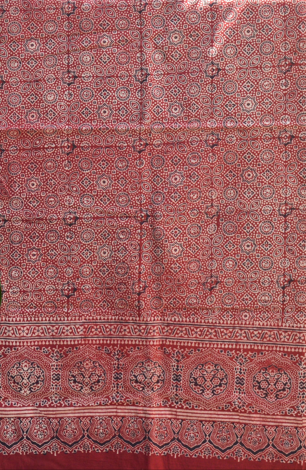 Ajrak Red Kurti Fabric – Hand Block Printed Lawn (Unstitched, Traditional Design)