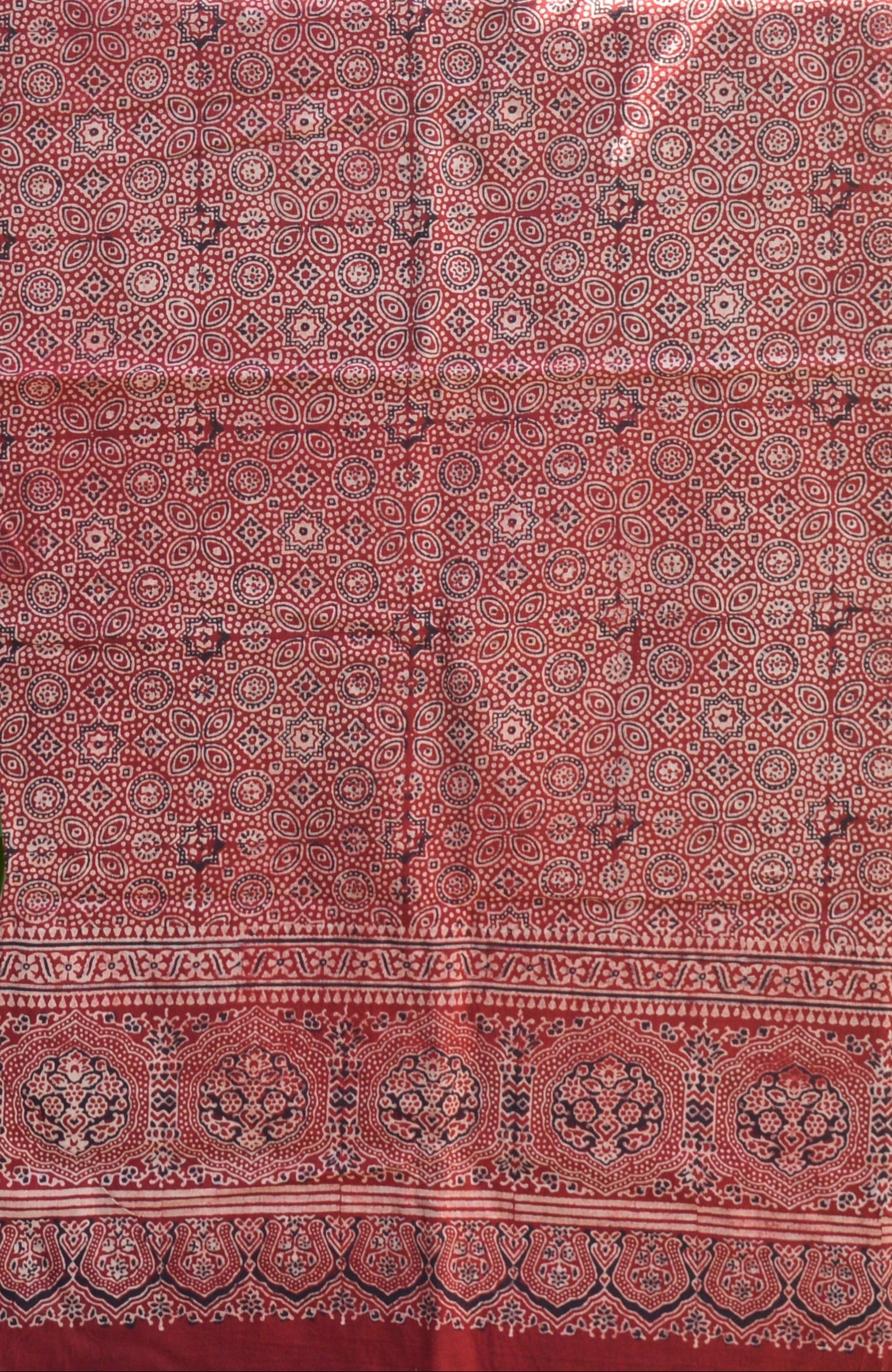 Ajrak Red Kurti Fabric – Hand Block Printed Lawn (Unstitched, Traditional Design)