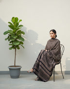 Organic Dye Hand Block Printed Ajrak Chaadar Chinar Leaf – Black (Cotton) | Ajrak Design Dress Wrap