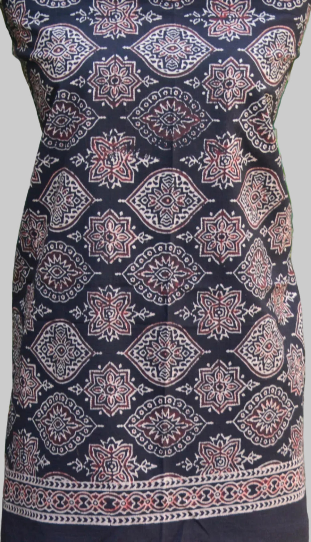 Organic Dye Hand Block Print Badam Black Contrast Ajrak Design Dress – Unstitched Two-Piece
