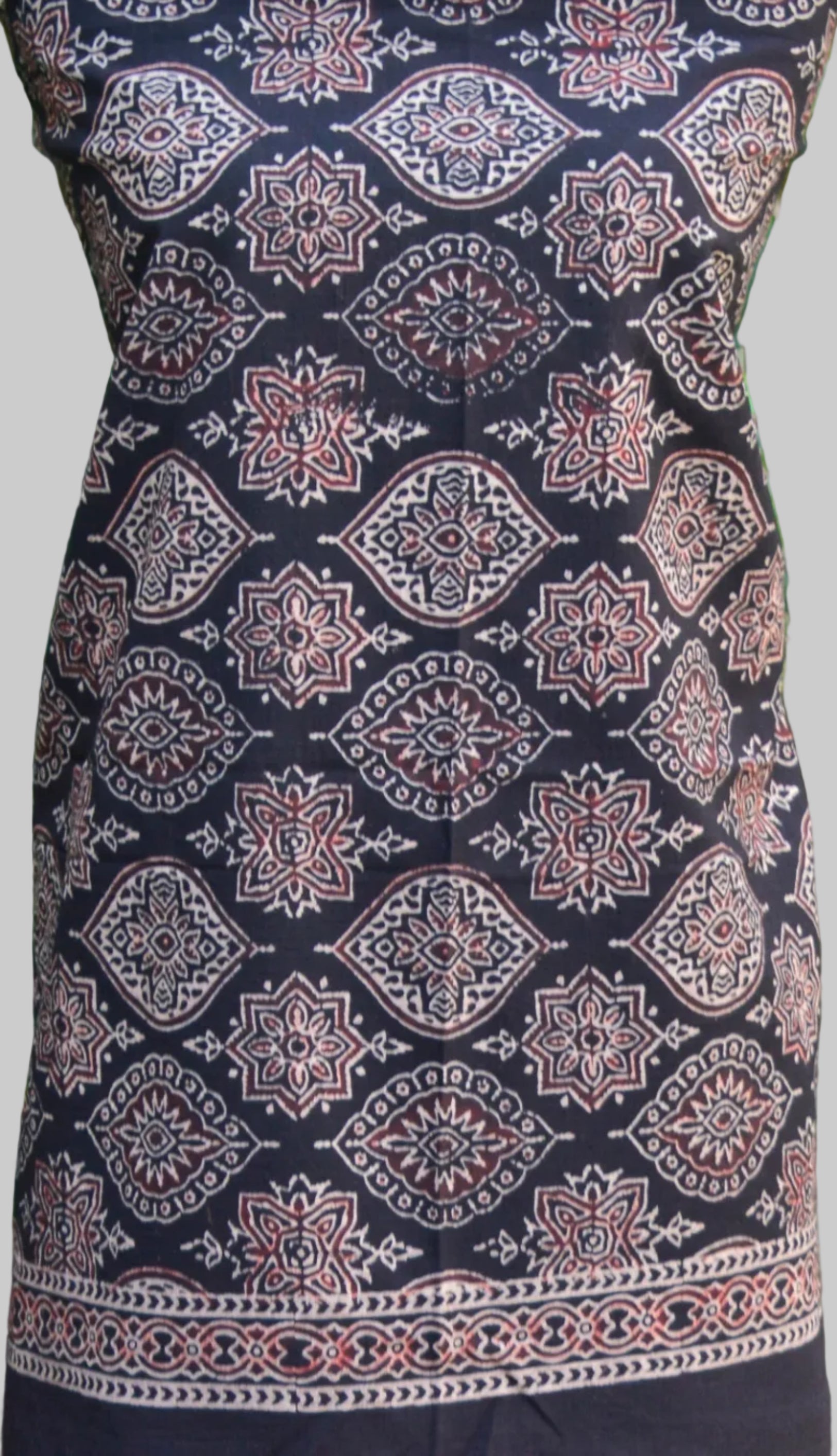 Organic Dye Hand Block Print Badam Black Contrast Ajrak Design Dress – Unstitched Two-Piece