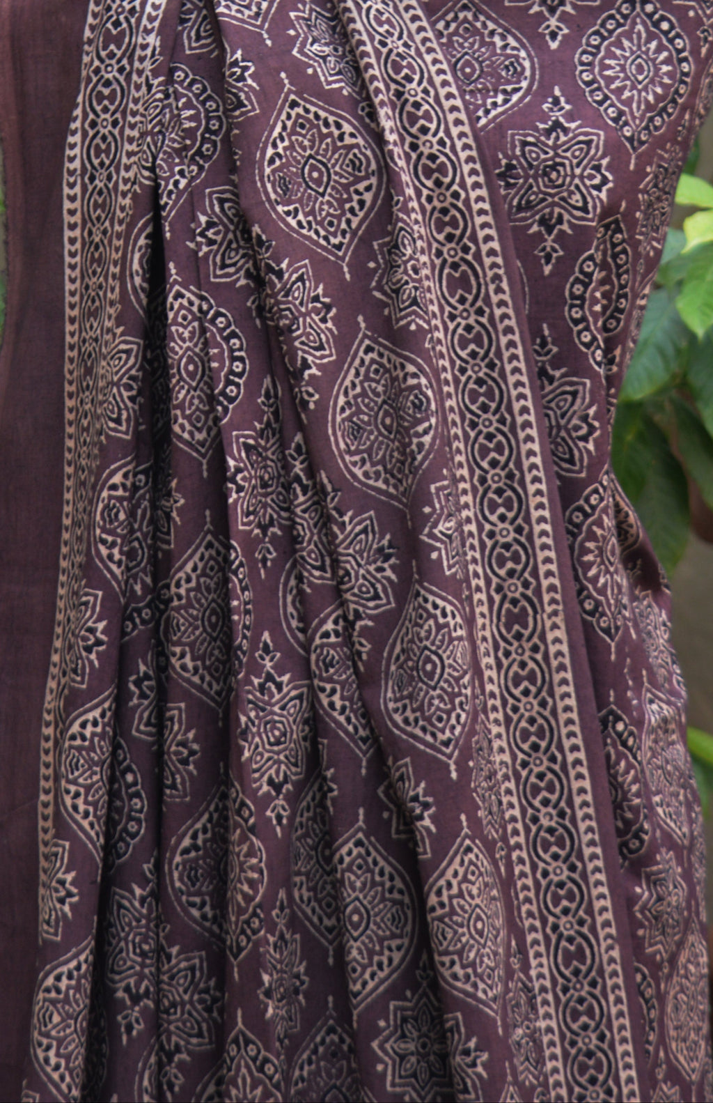 Organic Dye Hand Block Print Badam Feminin Nightshade Ajrak Design Dress – Self-Border Unstitched Two-Piece