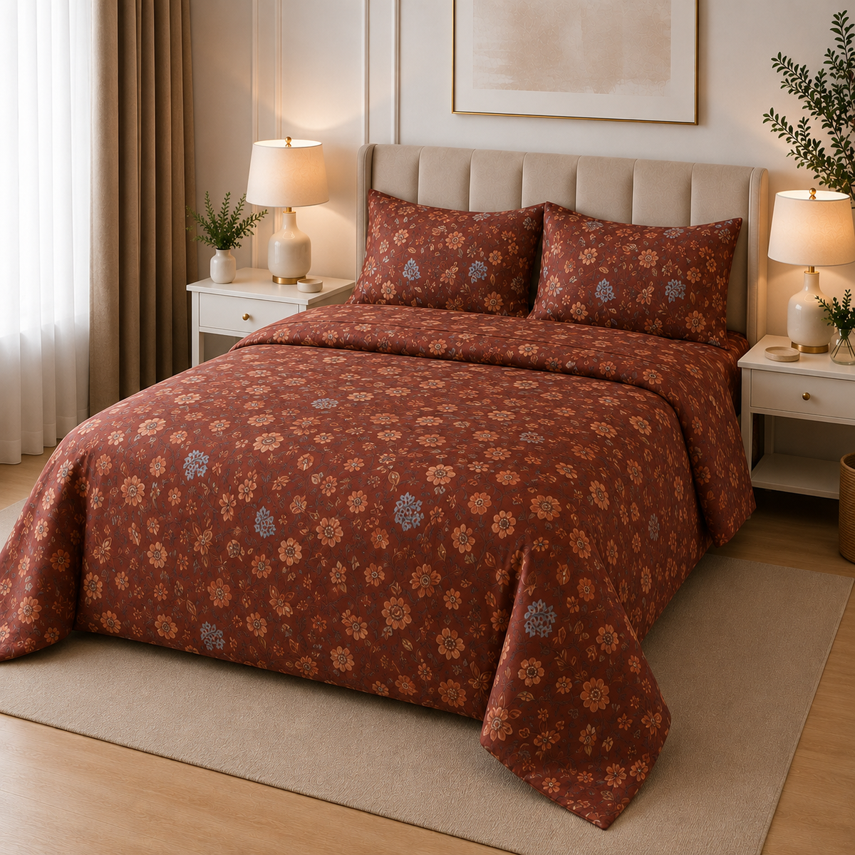 Premium Floral Printed Bedsheet