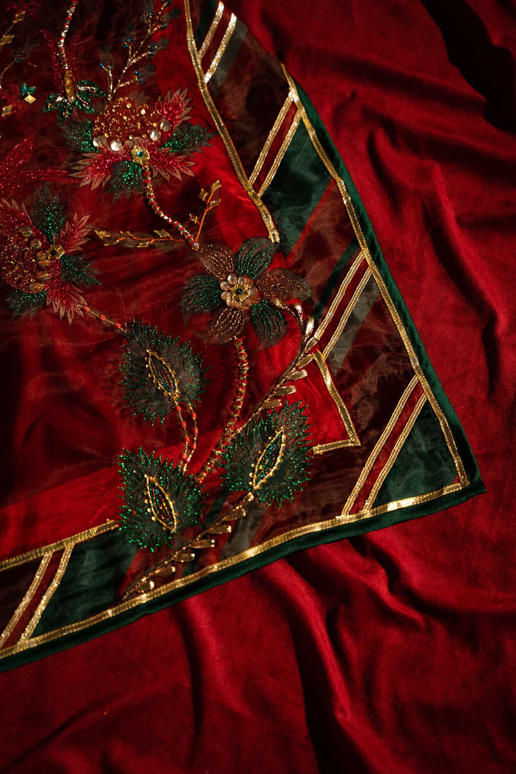 Shajar Shawl - Red Embroidered Luxury Shawl - Buy Online Pakistan