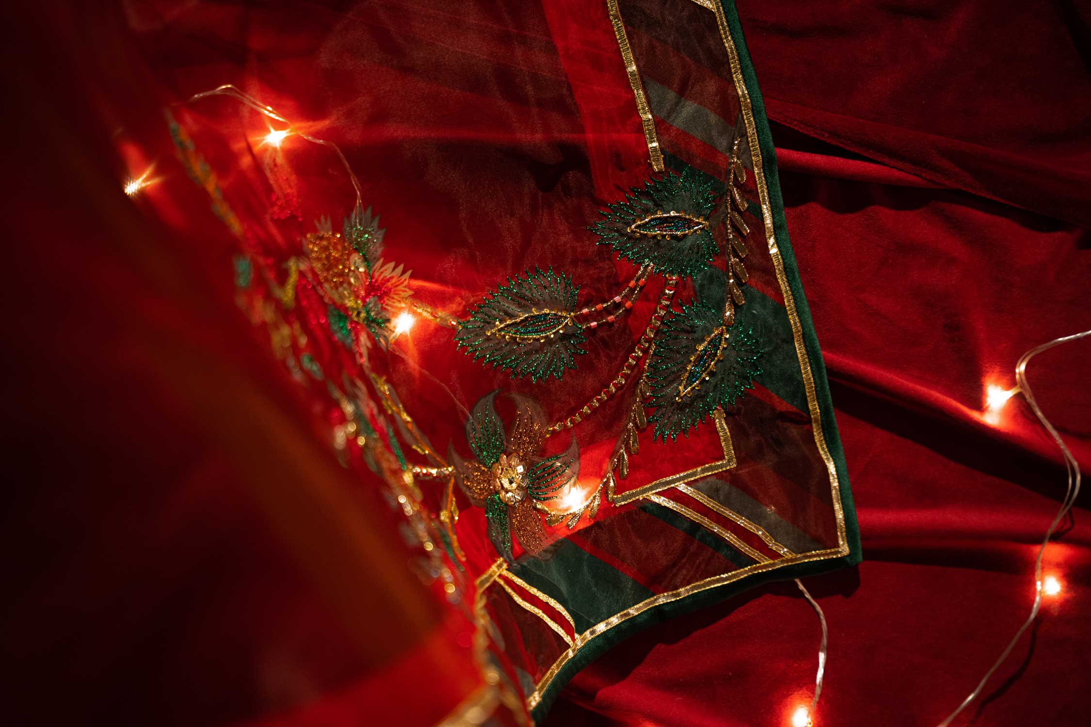 Vashah Shajar Shawl - Hand Embroidered Organza Shawl - Shopping Karado