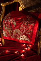 Deer Forest - Red Embroidered Luxury Shawl - Buy Online Pakistan