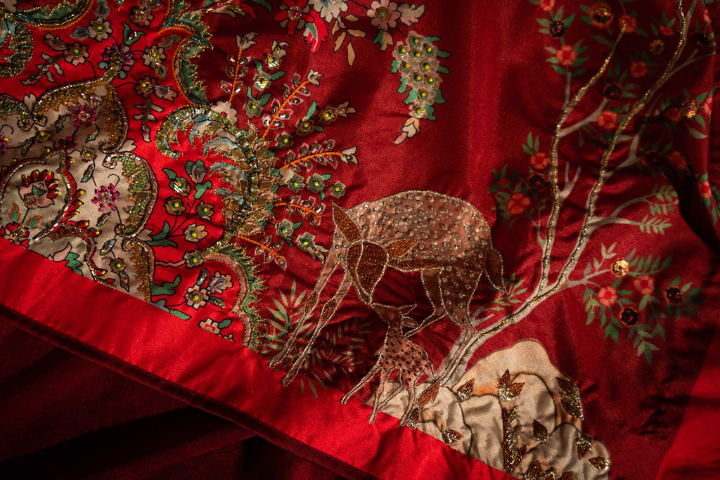 Deer Forest - Handcrafted Raw Silk Shawl by Vashah - Shopping Karado