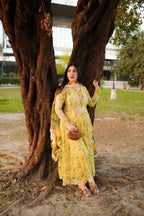 3pc yellow aneelas frock lawn