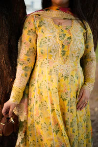 3pc yellow aneelas frock lawn