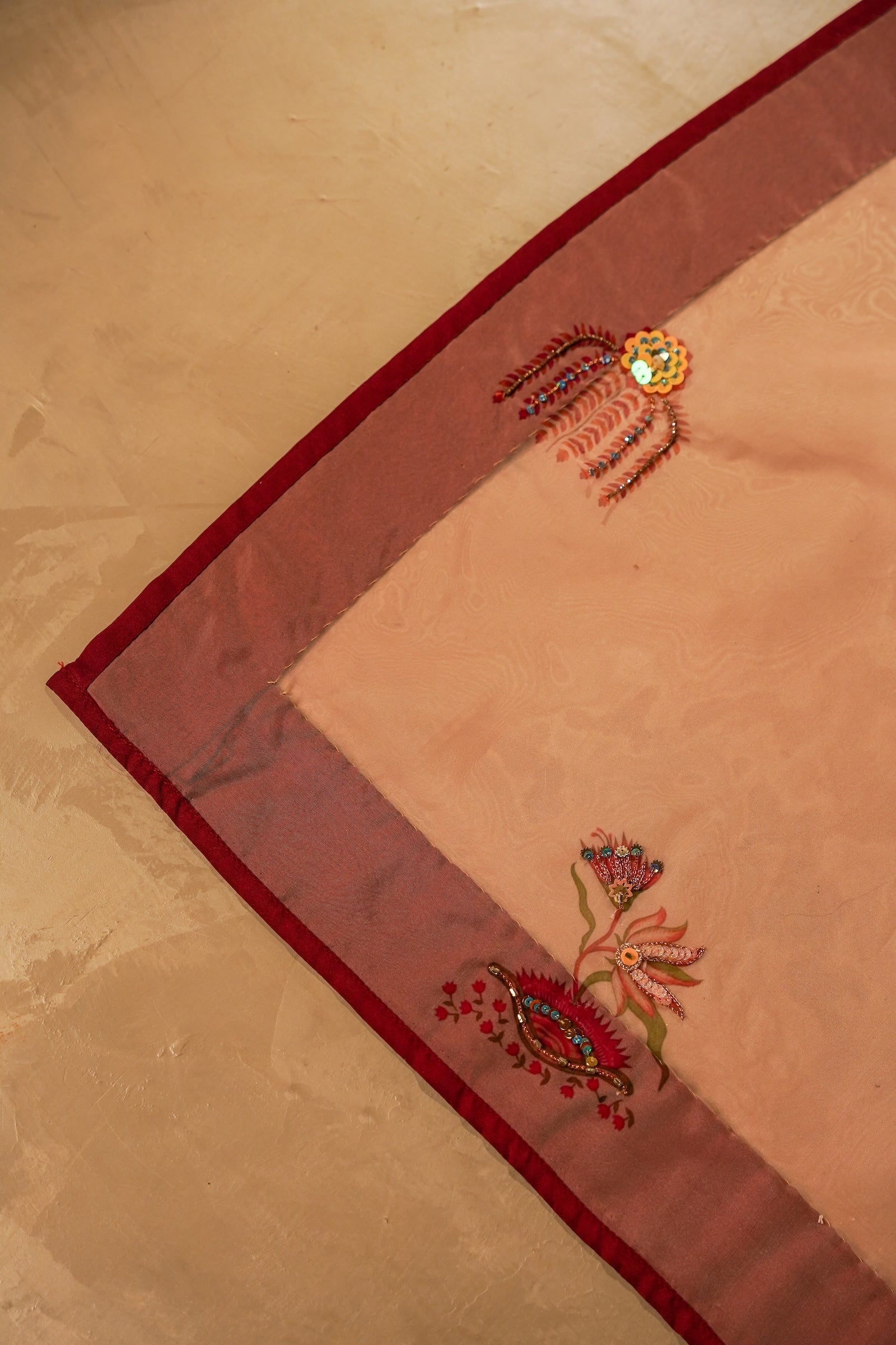 Vashah Kesari Shawl - Hand Embroidered Silk Shawl - Shopping Karado