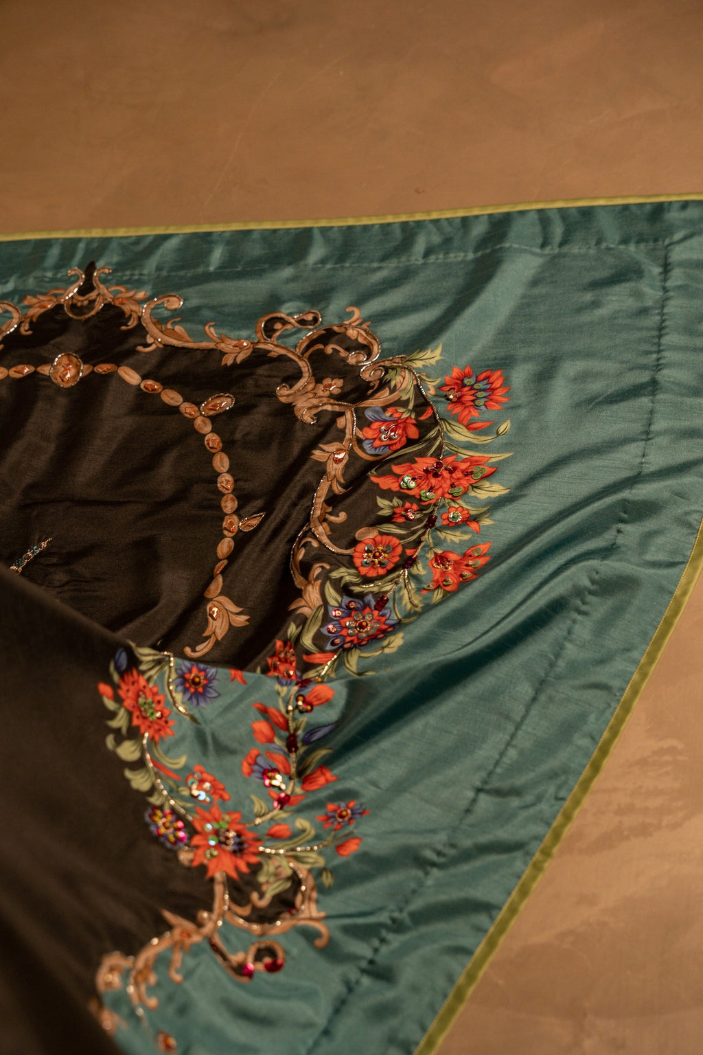 Vashah Parwana Shawl - Hand Embroidered Raw Silk Shawl - Shopping Karado