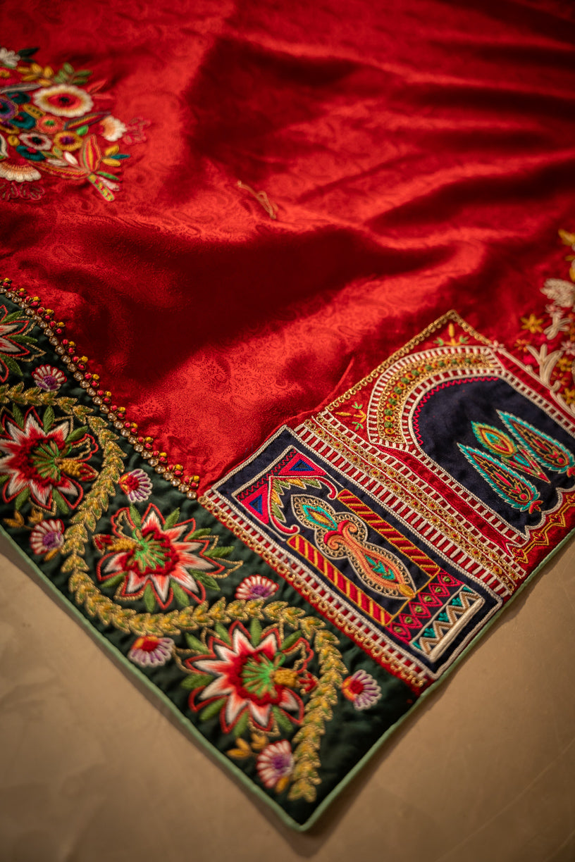 Bano - Shawl - Red Embroidered Luxury Shawl - Buy Online Pakistan