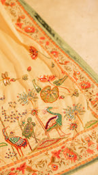 Vashah Mehraab - Hand Embroidered Raw Silk Shawl - Shopping Karado