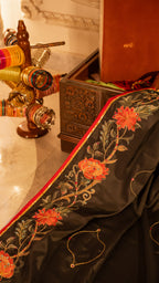 Vashah Bakht - Hand Embroidered Raw Silk Shawl - Shopping Karado