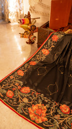 Vashah Bakht - Hand Embroidered Raw Silk Shawl - Shopping Karado