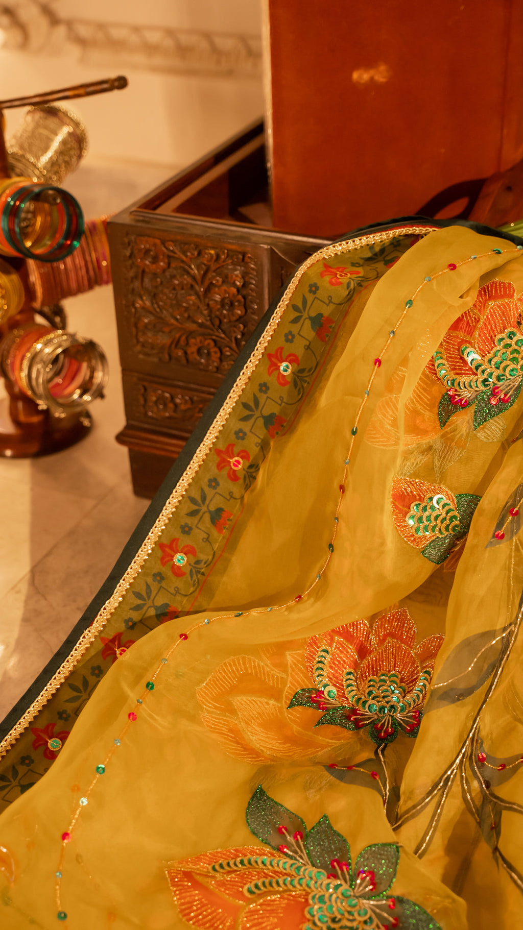 Gulnaar - Yellow Embroidered Luxury Shawl - Buy Online Pakistan