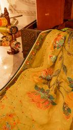 Vashah Gulnaar - Hand Embroidered Organza Shawl - Shopping Karado