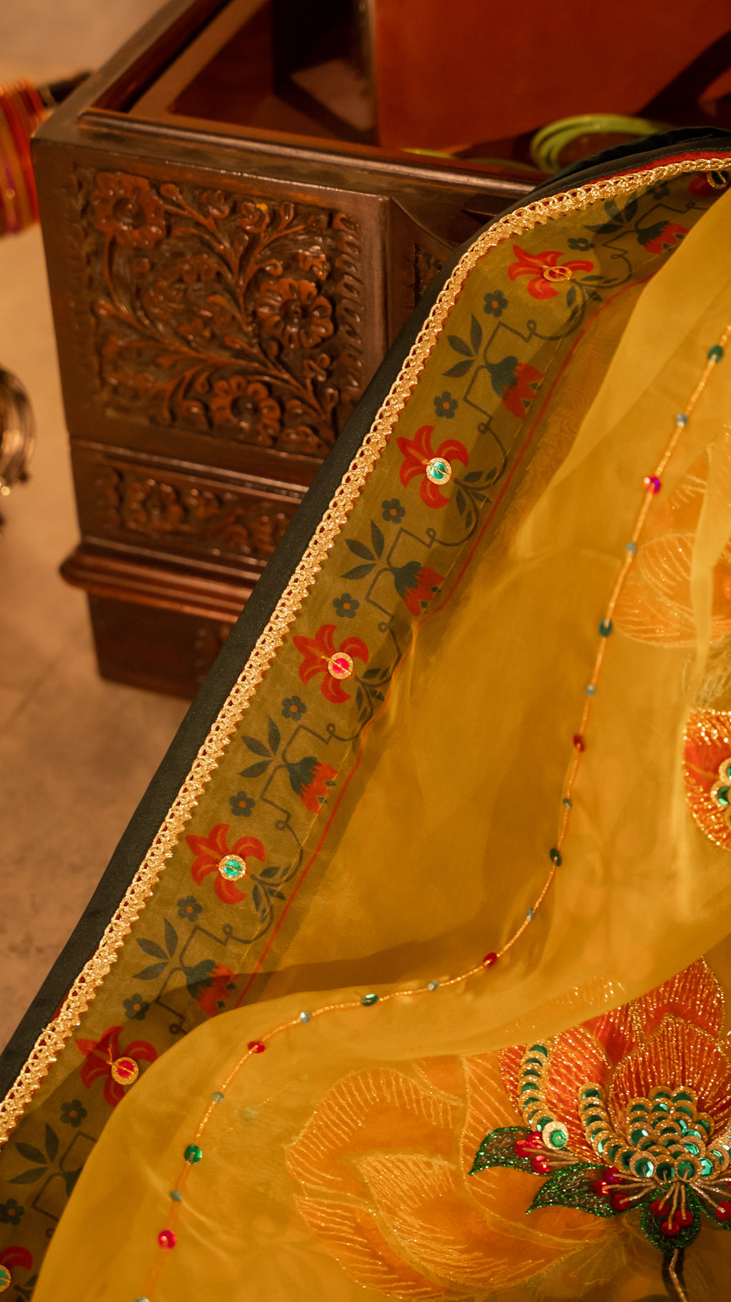 Gulnaar - Yellow Embroidered Luxury Shawl - Buy Online Pakistan