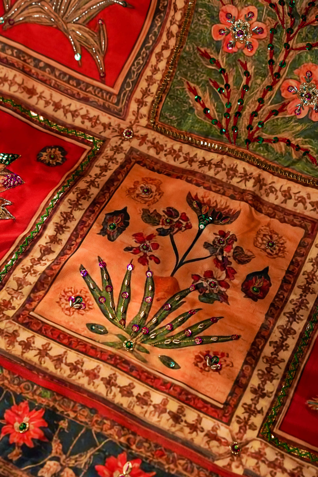 Vashah Gul Mohar - Hand Embroidered Raw Silk Shawl - Shopping Karado